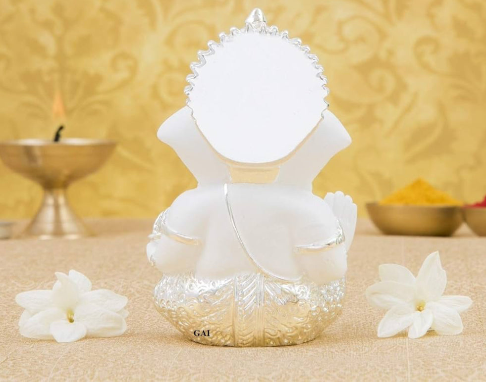 Silver & White Color Shree Ganesha Terracotta Statue