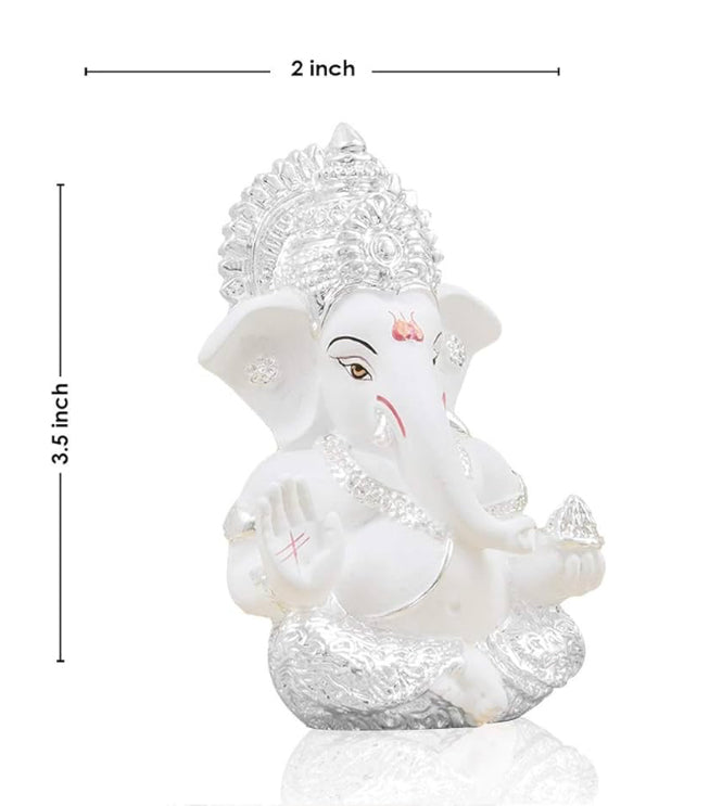 Silver & White Color Shree Ganesha Terracotta Statue
